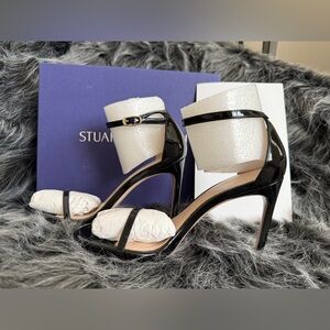 STUART WEITZMAN NUDIST BLACK PATENT LEATHER  SANDALS